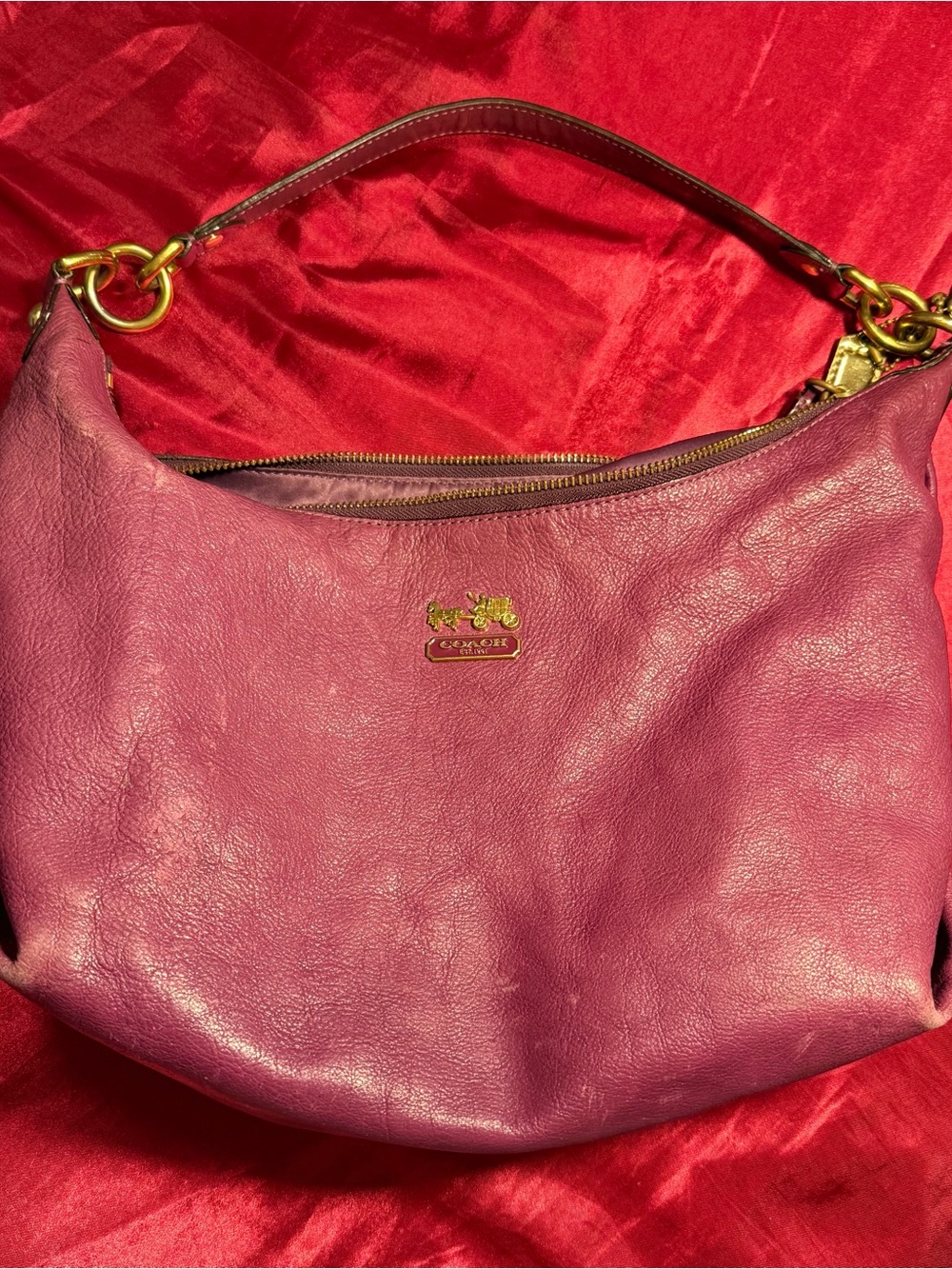 Coach Leather Shoulder Bag in Fuchsia with Gold Hardware